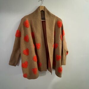 By Anthropologie Tan Cardigan with Red Hearts
